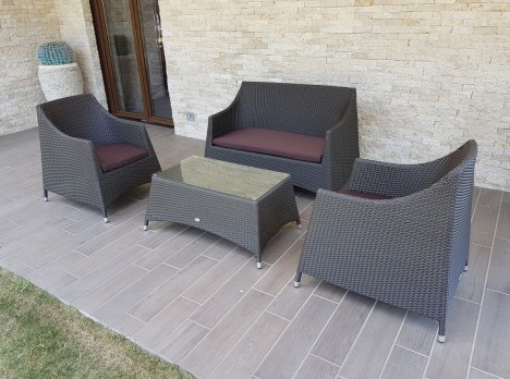 Salottino da giardino elegante in rattan sintetico scuro