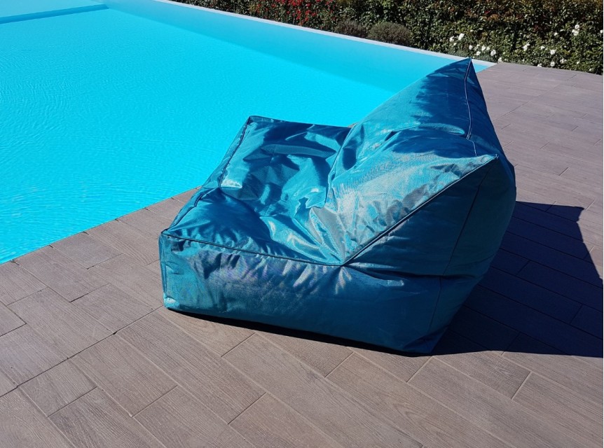 Poltrona doppia morbida rivestita in tessuto outdoor turchese