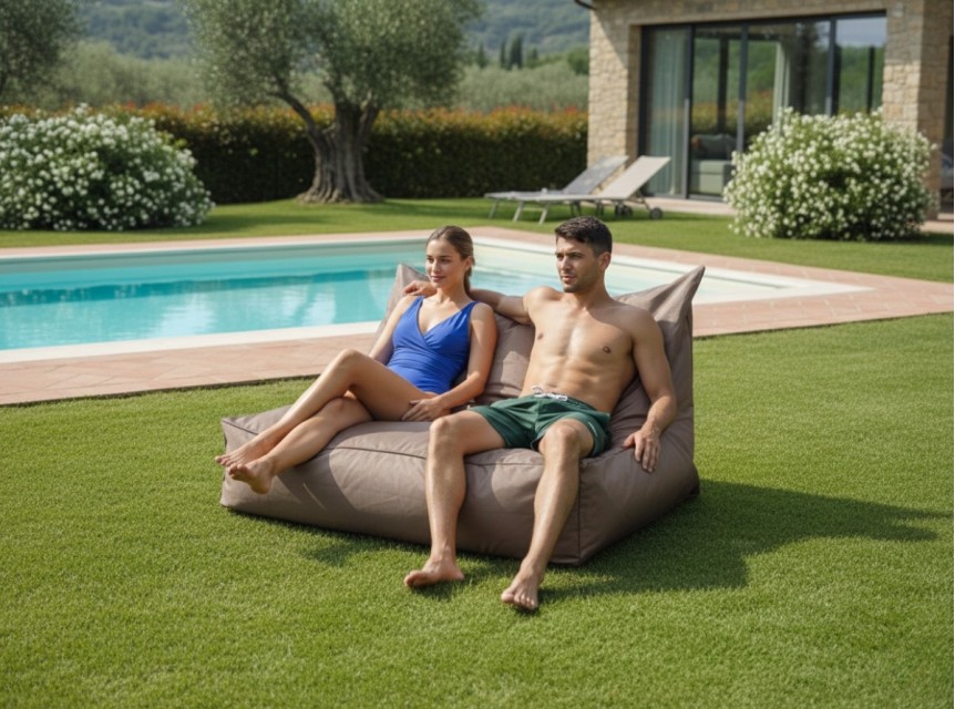 Divano due posti da giardino in tessuto tortora