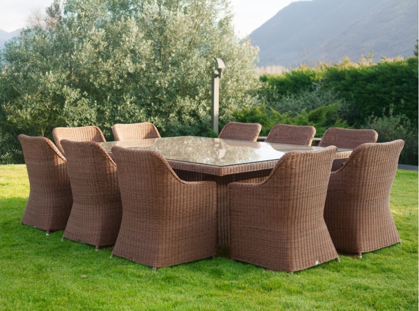 Tavolo grandi dimensioni da esterno dieci posti con poltrone