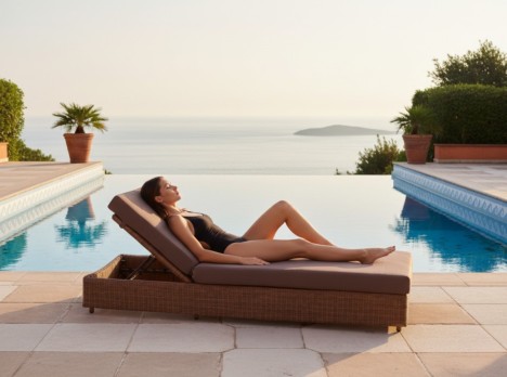 Sdraio per esterno con materassino spesso colore marrone