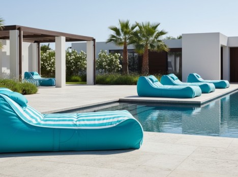 Lettino Imbottito da Esterno Bloom in Olefine | Prendisole Design a Strisce