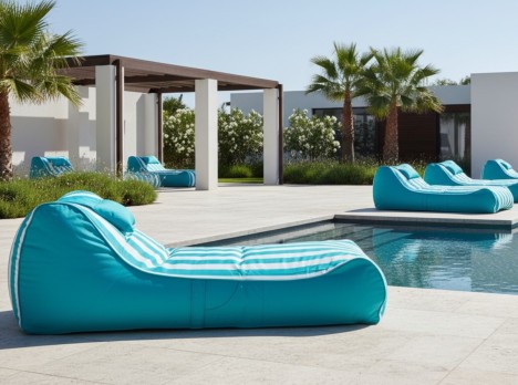 Lettino Imbottito da Esterno Bloom in Olefine | Prendisole Design a Strisce
