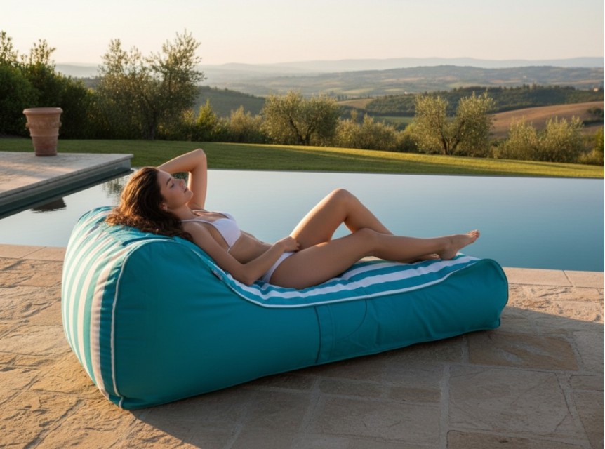 Lettino Imbottito da Esterno Bloom in Olefine | Prendisole Design a Strisce