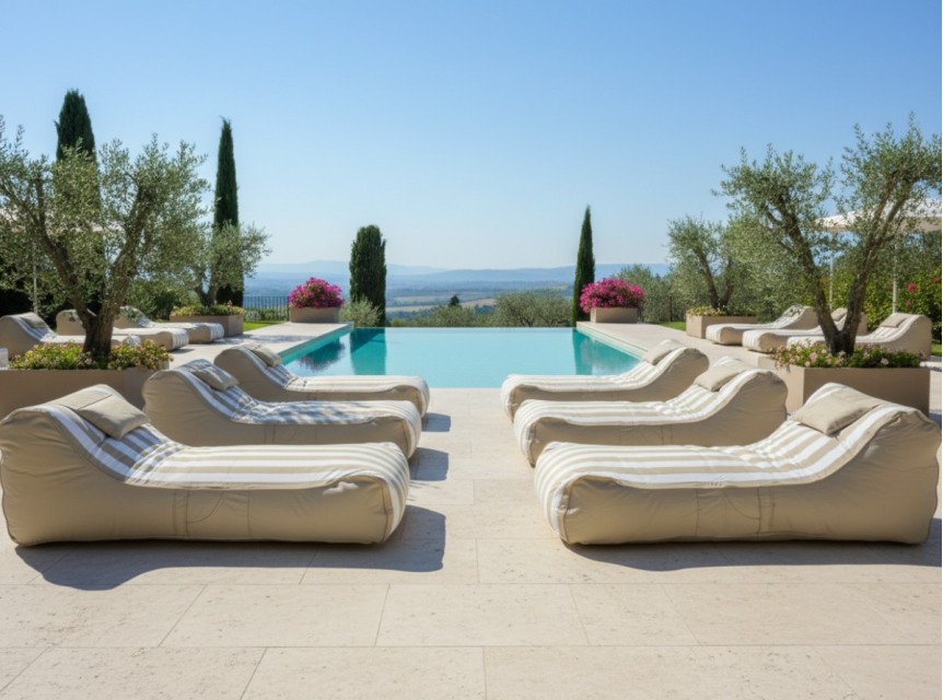 Lettino Imbottito da Esterno Bloom in Olefine | Prendisole Design a Strisce