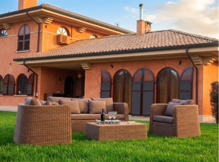 Salotto per esterno di design in fibra sintetica Thay brown