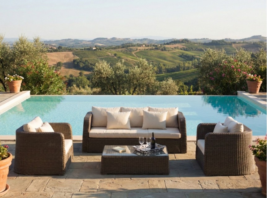 Salotto per esterno in midolljno intrecciato