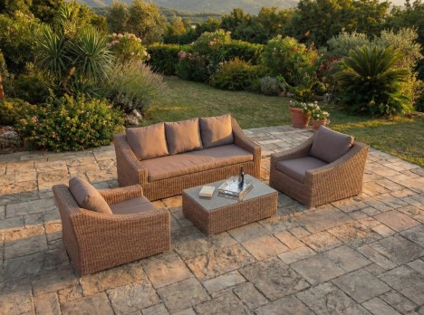 Salotto grandi dimensioni per esterno in midollino sintetico marrone