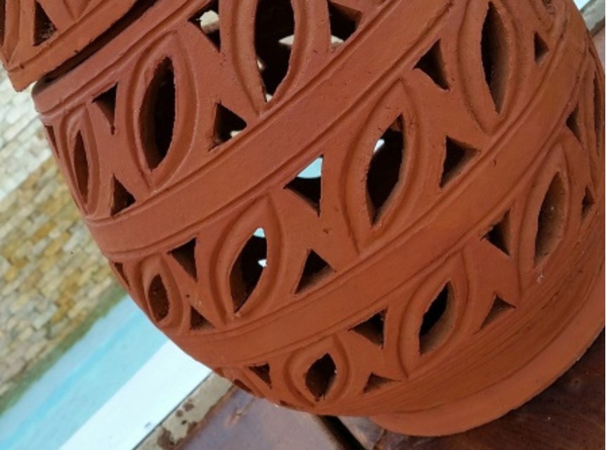 Lanterna artigianale per esterno in terracotta naturale