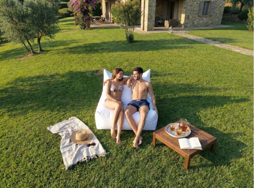 Poltrona a sacco da giardino larga in tessuto bianco