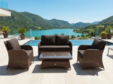 Salottino da giardino in rattan sintetico marrone