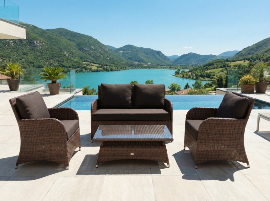 Salottino da giardino in rattan sintetico marrone