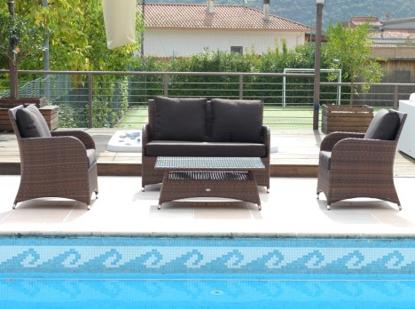 Salottino da giardino di design in fibra sintetica marrone