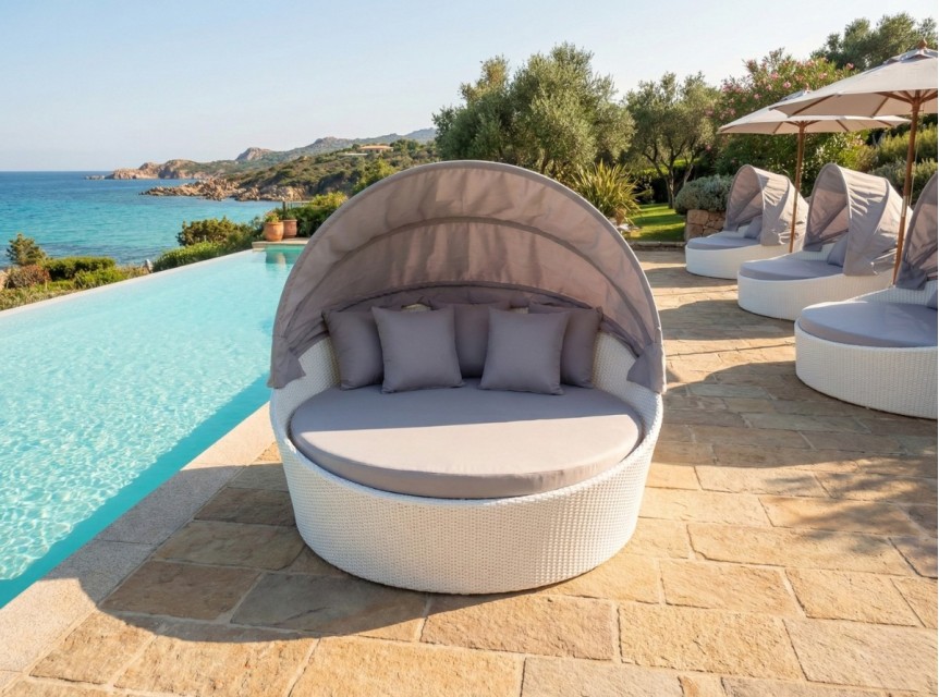 Divano con parasole da esterno per arredo outdoor