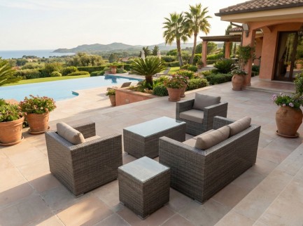 Salotto da esterno in rattan sintetico grigio