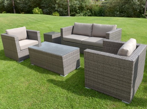 Salotto da giardino con intreccio in rattan sintetico di colore grigio