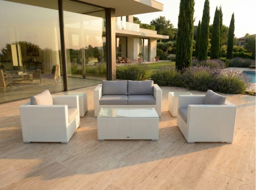 Salotto da giardino di design con cuscini grigio perla