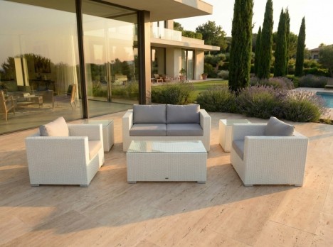 Salotto da giardino di design con cuscini grigio perla