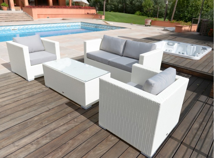 Salotto da giardino 5 posti in rattan sintetico bianco