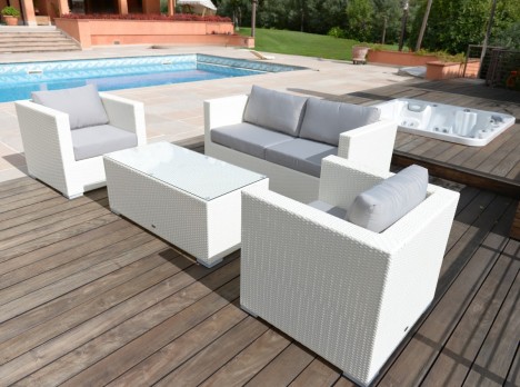 Salotto da giardino 5 posti in rattan sintetico bianco
