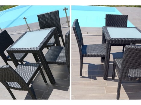 Tavolo da esterno con ripiano in vetro per arredo contract