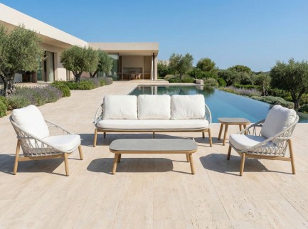 Salotto per esterno di design con intreccio in corda