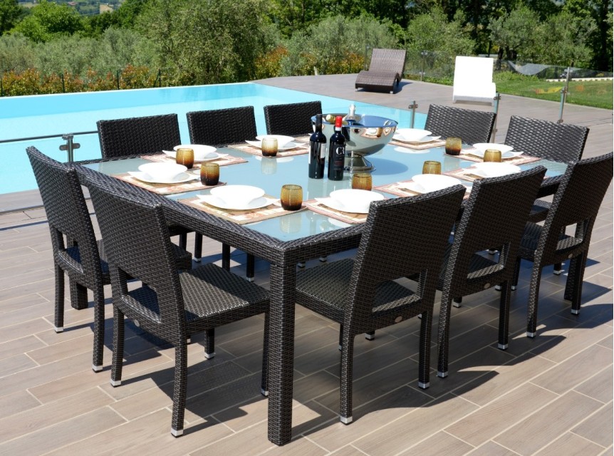 Tavolo da esterno di design con sedie impilabili 10 posti