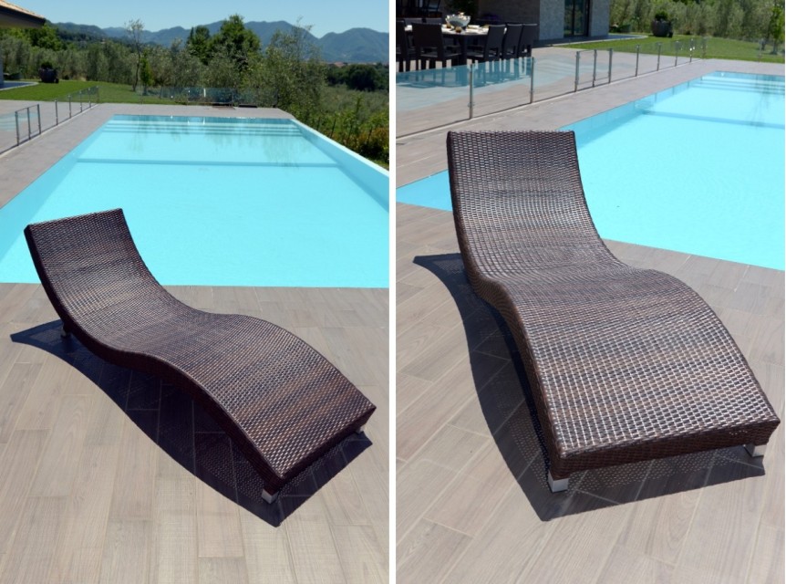 Lettino di design per piscina in rattan sintetico marrone