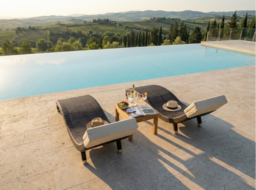 Lettino da piscina di design curvo in rattan sintetico marrone