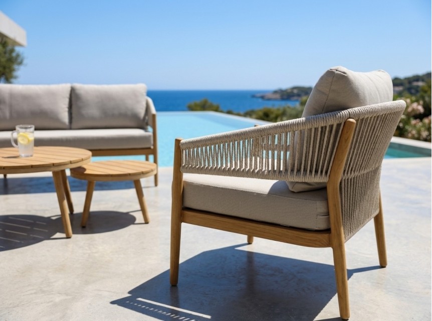 Salottino da esterno elegante con intreccio in corda