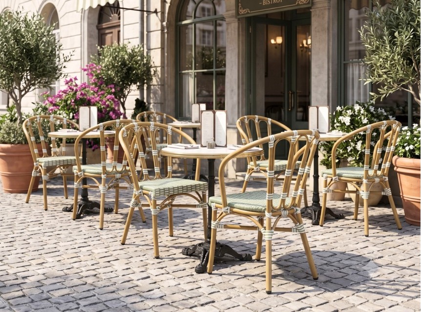 Sedia bistro francese per esterni con intreccio verde
